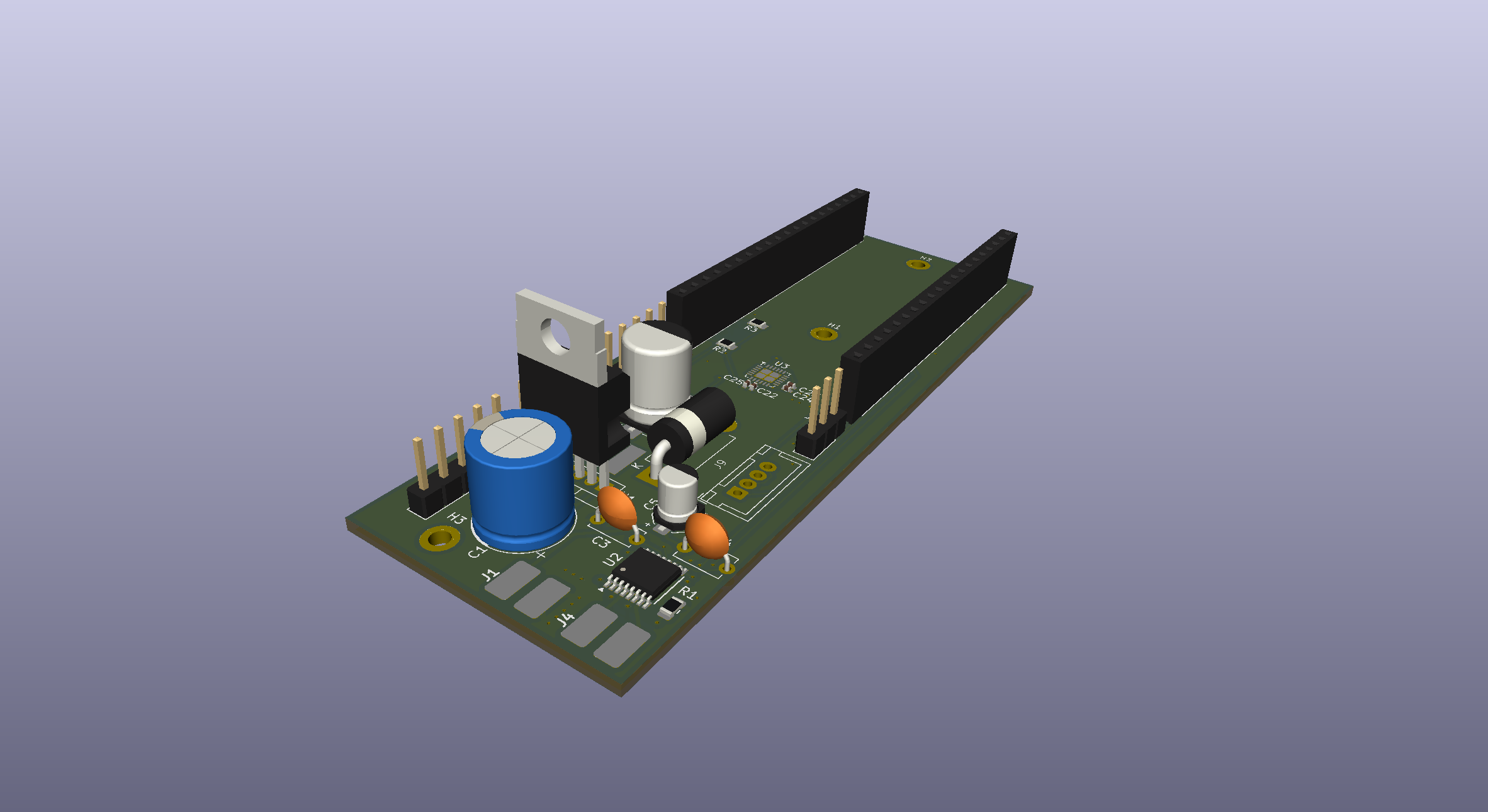 Figure 5: 3D CAD layout of the custom microcontroller PCB designed in late 2025.